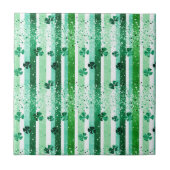 Classic Green White Vertical Stripes Shamrocks Tegeltje (Voorkant)