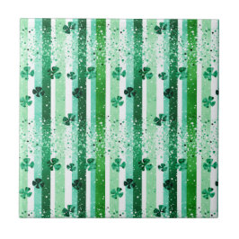 Classic Green White Vertical Stripes Shamrocks Tegeltje