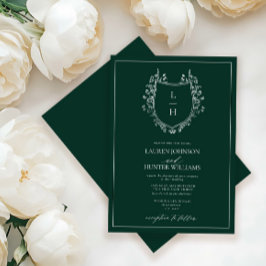 Classic Green Wildflower Monogram Crest Weddenscha Kaart