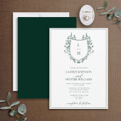 Classic Green Wildflower Monogram Crest Weddenscha Kaart