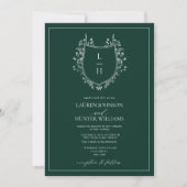 Classic Green Wildflower Monogram Crest Weddenscha Kaart (Voorkant)