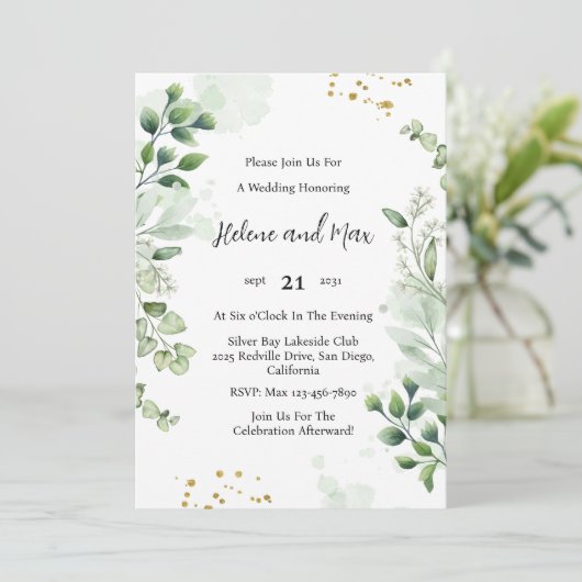 Classic Greenery Border Uitnodiging voor een bruil (Staand voorkant)