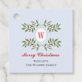 Classic Greenery & Citrus Monogram Kerstmis Favo Bedankjes Labels (Voorkant)