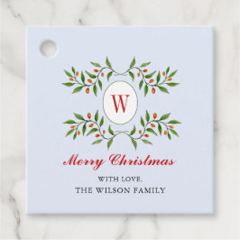 Classic Greenery & Citrus Monogram Kerstmis Favo Bedankjes Labels