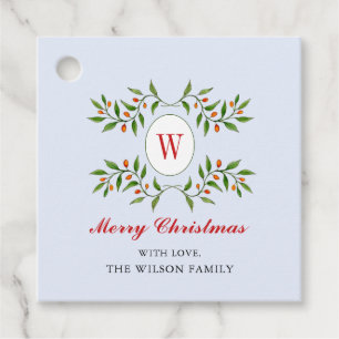 Classic Greenery & Citrus Monogram Kerstmis Favo Bedankjes Labels