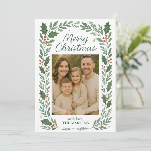 Classic Greenery Foto  Kerst Kaart (Staand voorkant)