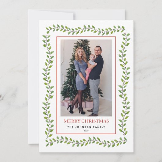 Classic Greenery Hollies Lijst Kerst Aankondiging (Voorkant)