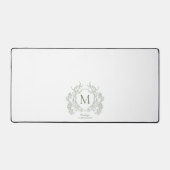 Classic Greenery Sage Green Floral Crest Monogram Bureaumat (Voorkant)