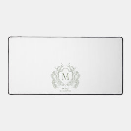 Classic Greenery Sage Green Floral Crest Monogram Bureaumat