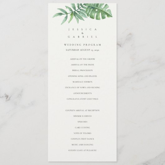 Classic Greenery Tropical Wedding Programmakaart (Voorkant)