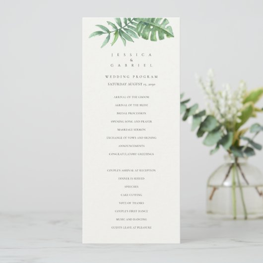 Classic Greenery Tropical Wedding Programmakaart (Staand voorkant)