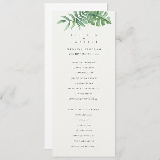 Classic Greenery Tropical Wedding Programmakaart (Voorkant / Achterkant)