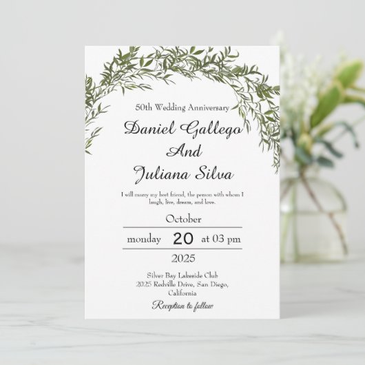 Classic Greenery Wedding Anniversary Invitations Kaart (Staand voorkant)