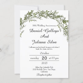 Classic Greenery Wedding Anniversary Invitations Kaart