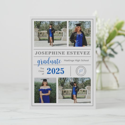 Classic Grey Afstuderen Fotoaankondiging Uitnodige Aankondiging (Staand voorkant)