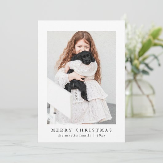 Classic Grey Check Pattern Merry kerstfoto Feestdagenkaart (Staand voorkant)