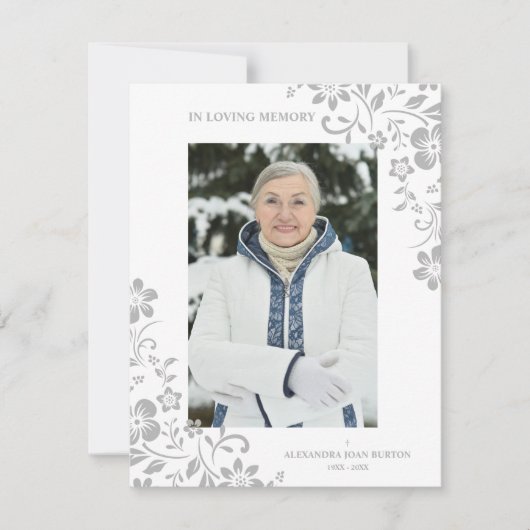 Classic Grey Floral Funeral Service Dear One Photo Notitiekaartje (Voorkant)