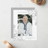 Classic Grey Floral Funeral Service Dear One Photo Notitiekaartje (Voorkant / Achterkant in situ)