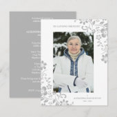 Classic Grey Floral Funeral Service Dear One Photo Notitiekaartje (Voorkant / Achterkant)