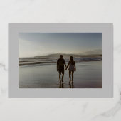 Classic Grey Golden Stripe Foto Bewaar de datum Folie Uitnodiging (Achterkant)