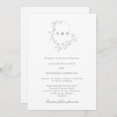 Classic Grey Leaf Crest Monogram Weddenschap Kaart (Voorkant / Achterkant)