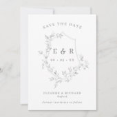 Classic Grey Leaves Crest Monogram Weddenfoto Save The Date (Voorkant)