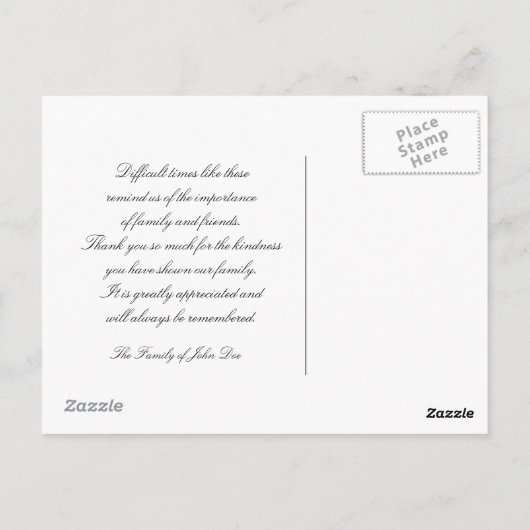 Classic Grey Sympathy Dank u Briefkaart (Achterkant)