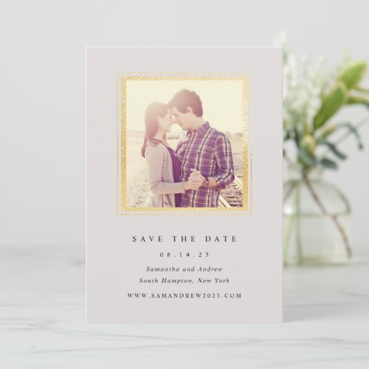 Classic Grijs en Goud Lijst Foto Opslaan De Datum Save The Date (Staand voorkant)