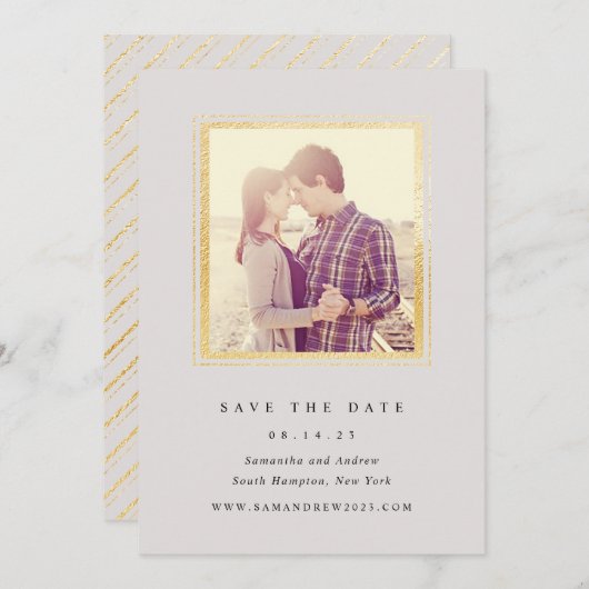 Classic Grijs en Goud Lijst Foto Opslaan De Datum Save The Date (Voorkant / Achterkant)