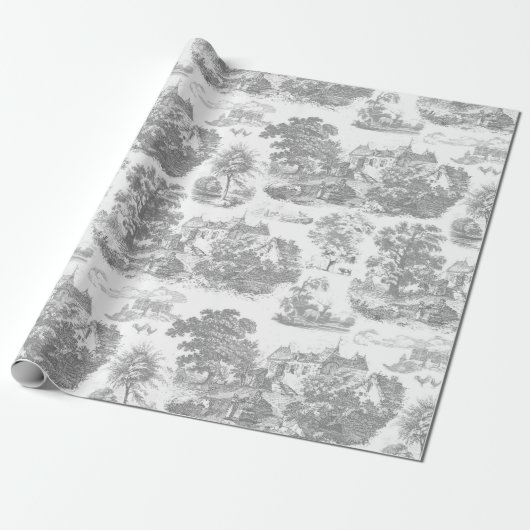 Classic Grijs  Frans Chateau Toile Cadeaupapier (Uitgerold)
