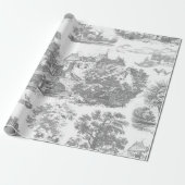 Classic grijs Frans Country Toile Cadeaupapier (Uitgerold)