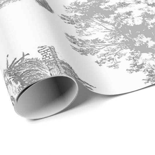 Classic grijs  Frans Country Toile Cadeaupapier (Rol Hoek)