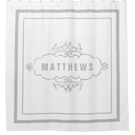 Classic grijs randscript monogram douchegordijn (Voorkant)