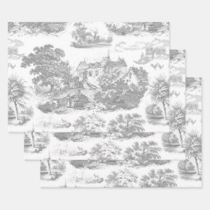 Classic Grijs Wit  Frans Chateau Toile Inpakpapier Vel