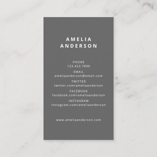 Classic grijs wit typografie foto Afstuderen Visitekaartje (Achterkant)