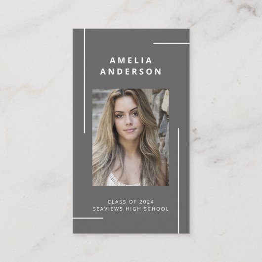 Classic grijs wit typografie foto Afstuderen Visitekaartje (Voorkant)