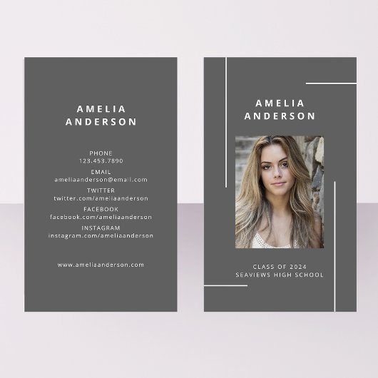 Classic grijs wit typografie foto Afstuderen Visitekaartje