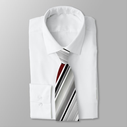 Classic Grijs Wit Zwart Rood Streep Stropdas (Gebonden)
