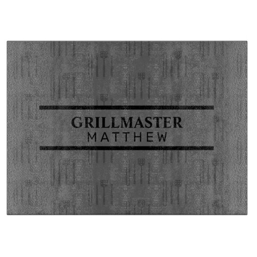Classic Grill master name zwarte grijze vaders dag Snijplank (Voorkant)