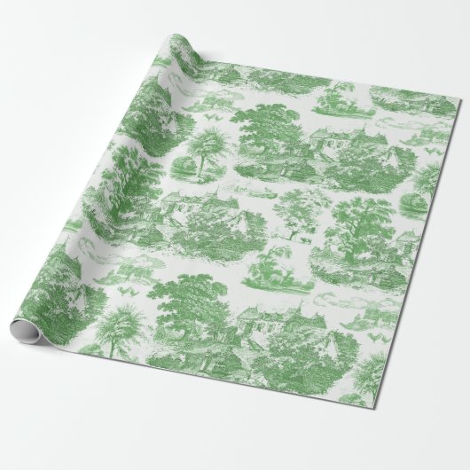 Classic Groen  Frans Chateau Toile Cadeaupapier (Uitgerold)