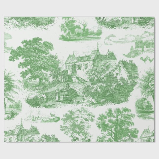 Classic Groen  Frans Chateau Toile Cadeaupapier (Vlak)