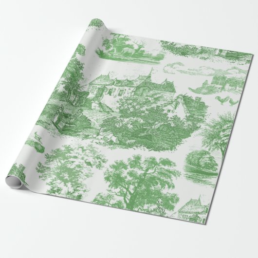 Classic Groen  Frans Chateau Toile Cadeaupapier (Uitgerold)