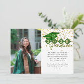 Classic Groen Goud Afstuderen Foto Aankondiging (Staand voorkant)