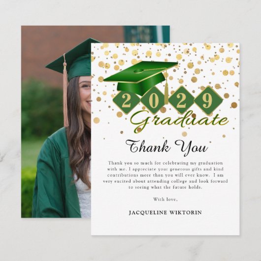 Classic Groen Goud Afstuderen Foto Bedankkaart (Voorkant / Achterkant)