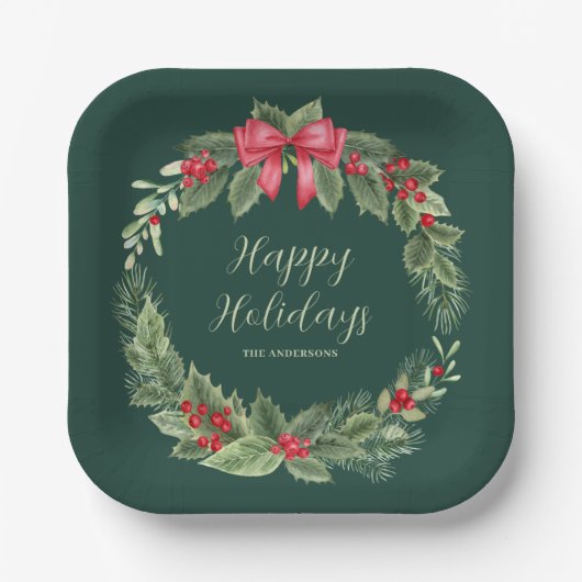 Classic Groene krans kerstpapier Bord (Voorkant)