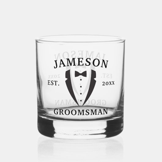 Classic Groomsman Bow Stropdas Tuxedo Whisky Glas (Achterkant)