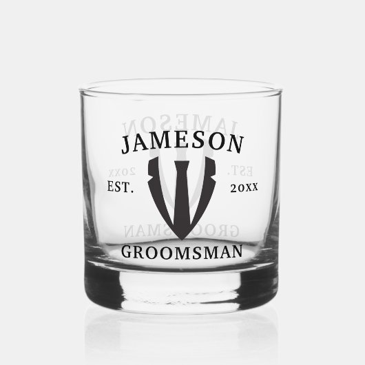 Classic Groomsman Zwart Stropdas Tuxedo Whisky Glas (Achterkant)