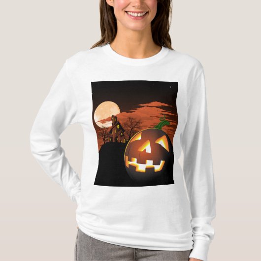 Classic Halloween Jack-O-Lantern Creepy House T-shirt (Voorkant)