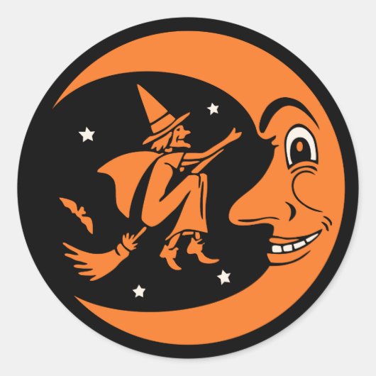 Classic  Halloween Moon en Witch Ronde Sticker (Voorkant)