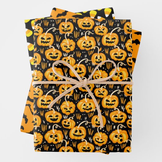 Classic Halloween Patterns - Zwart en Sinaasappel Inpakpapier Vel (In situ)
